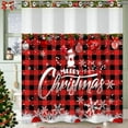 thumbnail image 2 of Mizhona Merry Christmas No Hooks Shower Curtains with Snap in Liner Xmas Snowman on Red and Black Plaid Hookless Fabric Bathroom Curtain，71"× 86", 2 of 8