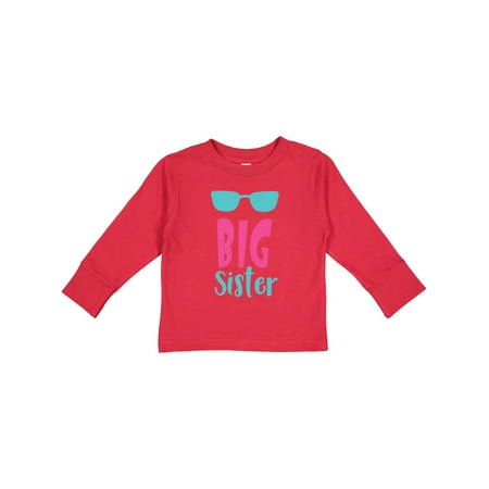 

Inktastic Big Sister Older Sister Sunglasses - Blue Pink Gift Toddler Toddler Girl Long Sleeve T-Shirt