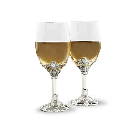 

Arthur Court Designs Aluminum Fleur-De-Lis Base Wine Glasses 8.5 Tall