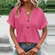 thumbnail image 2 of Tops de encaje para mujer,Camiseta de cuello en V para mujer, blusa informal de manga corta, mezcla de poliéster y elastano, tejido suave y transpirable, ideal para uso diario y en casa, sopatenor, 2 of 9