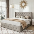 thumbnail image 4 of Allewie Full Size Lift Up Platform Storage Bed Frame with Button Tufted Wingback Headboard, Light Beige, 4 of 10