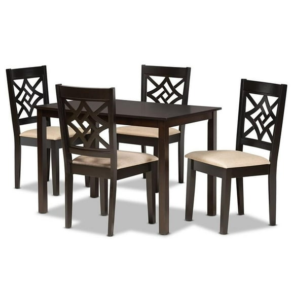 Bowery Hill Sand Fabric Upholstered and Brown Finished Wood 5-Piece Dining Set