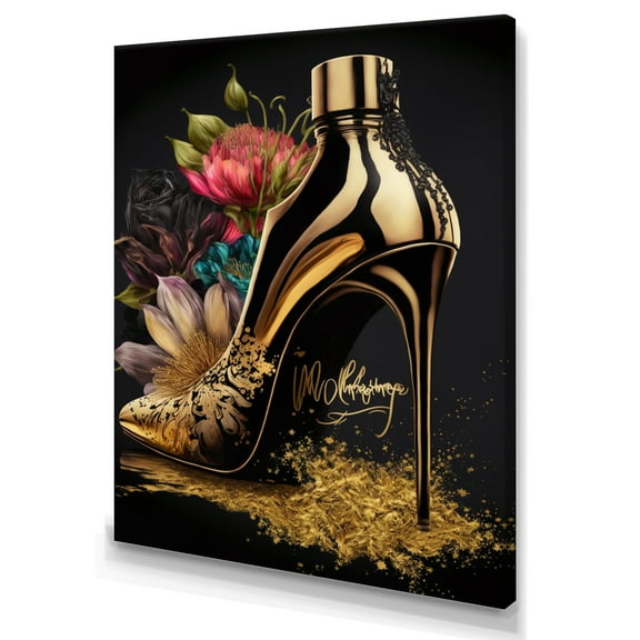 Designart Golden Floral High Heel III Canvas Wall Art