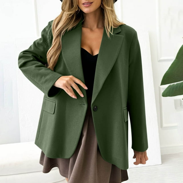 LOVZFMLL Vestes pour Femmes Couleur Unie Manches Longues Veste de Costume Boutonnée