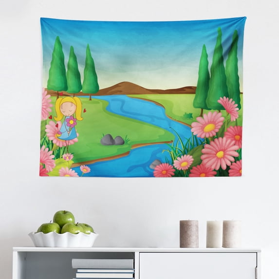 Nature Tapestry, Bullfinch Birds Flying Around and Perching on Rowan Branches, Fabric Wall Hanging Decor for Bedroom Living Room Dorm, 2 Sizes, Vermilion Pale Grey, by Ambesonne
