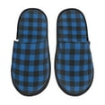 thumbnail image 2 of KLL Blue Black Plaid Slippers for Women Men House Slip on Indoor Outdoor Bedroom Furry Fleece Lined Ladies Comfy Anti-Skid Rubber Hard Sole-Large, 2 of 8