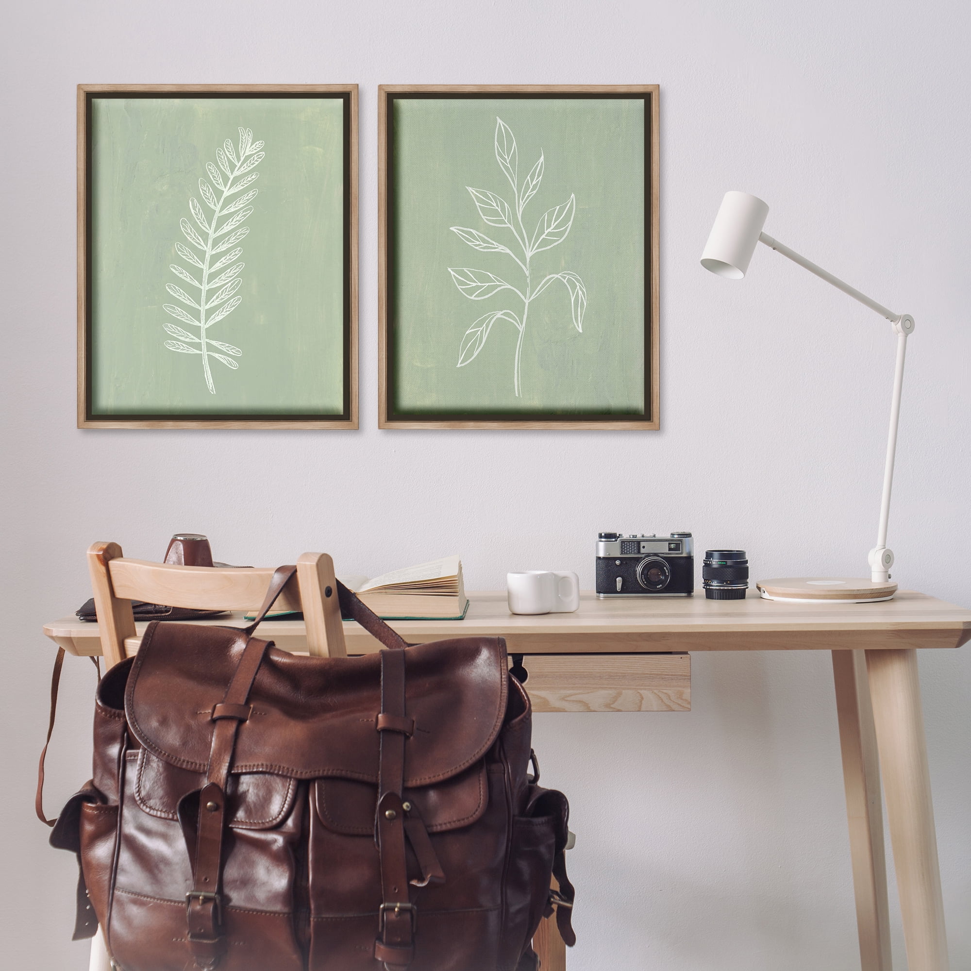 Stupell Industries Forest Fern Sprigs Floral & Botanical Painting Brown Floater Framed Canvas Art Print Wall Art, 31 x 25, Set of 2