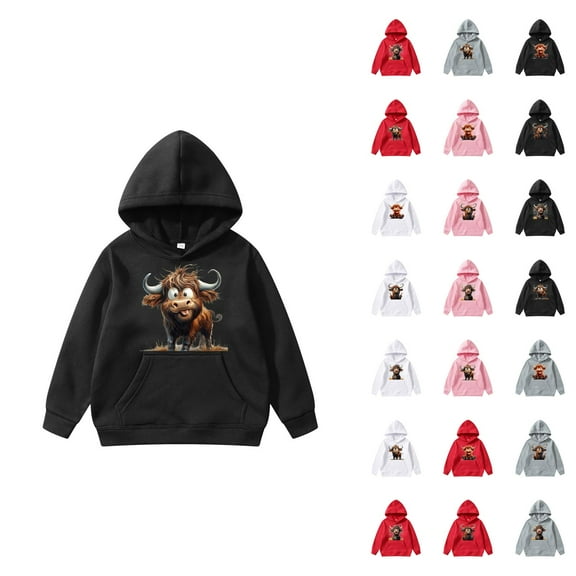 Cute Highland Cow Hoodies for Boys Girls Western Country Christmas Graphic Hooded Sweatshirt with Pockets Pullover Tops