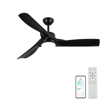 Izzovium 52 Inch Black Ceiling Fan with Light, Remote, 3 Blades, 2 Downrods, for Large Room Indoor Outdoor