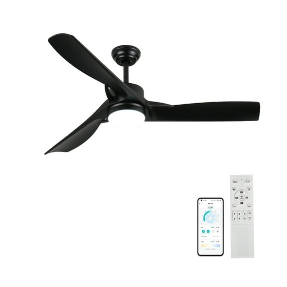 Izzovium 52 Inch Black Ceiling Fan with Light, Remote, 3 Blades, 2 Downrods, for Large Room Indoor Outdoor