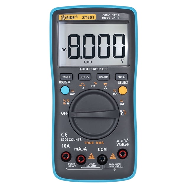 Amdohai BSIDE Digital Multimeter AC DC Voltage Current 8000 Counts ZT301 Portable Handheld Ammeter Ohm Capacitance Temperature Tester Auto/Manual Electrical Test Diagnostic Machine with True RMS Ba