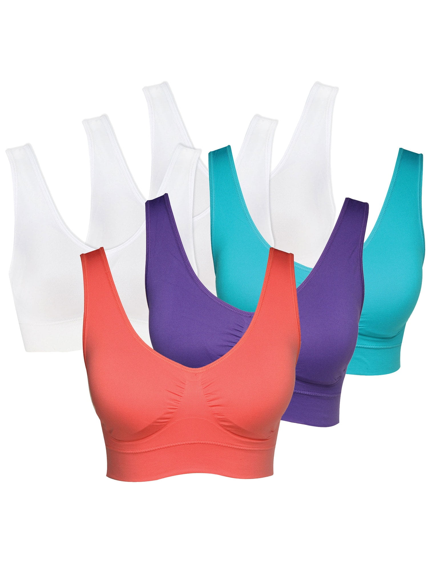 Women's Genie Bra 6-Pack - Comfort Sports Bras - 3 White, 3 Brights - -  Walmart.com