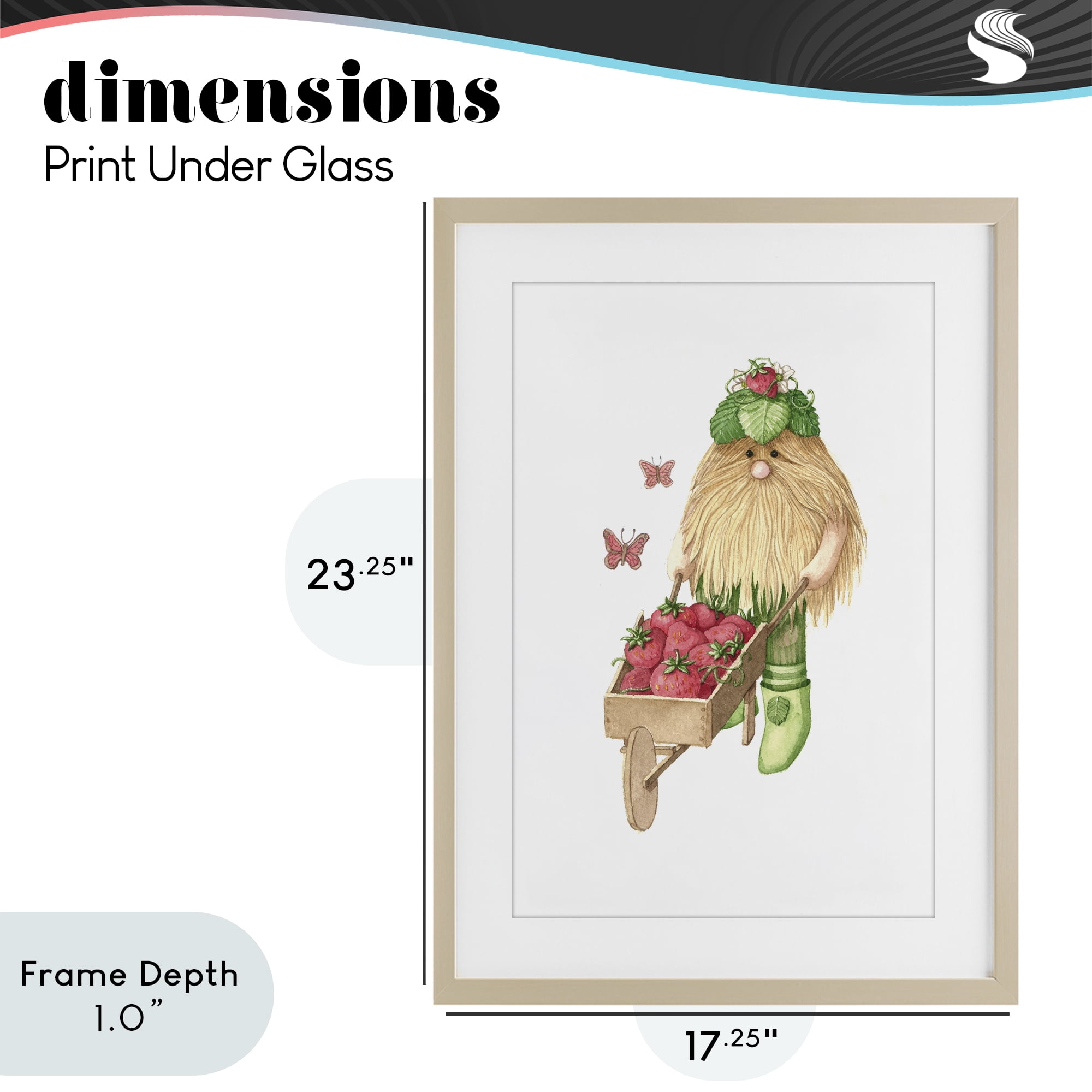 Stupell Industries Garden Elf with Wheelbarrow Birch Framed Print Under Glass, design by Nancy Overton