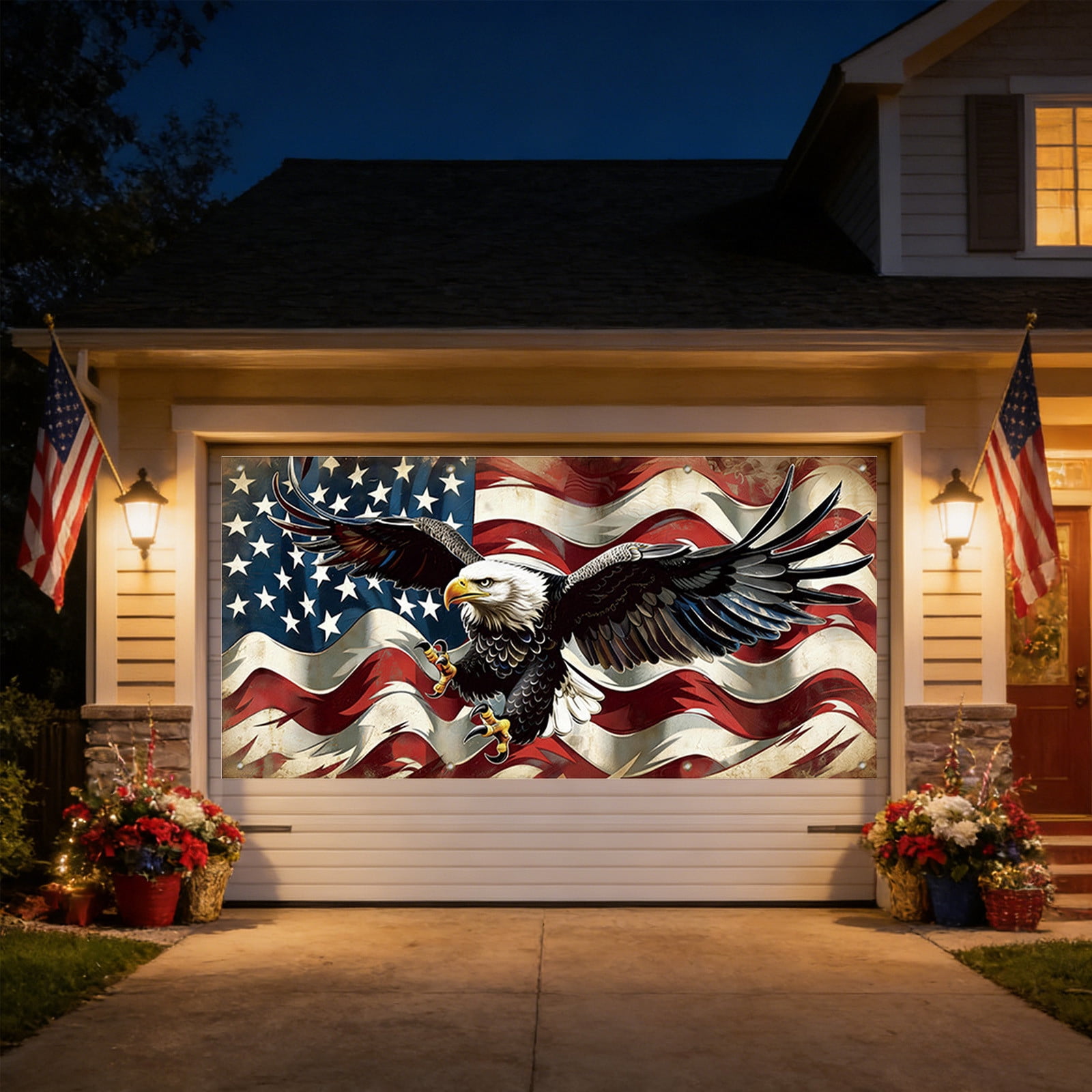 157.4X72.8 In 250Th Usa Anniversary Patriotic Garage Door Cover Bird Flag 4Th Of July Decor