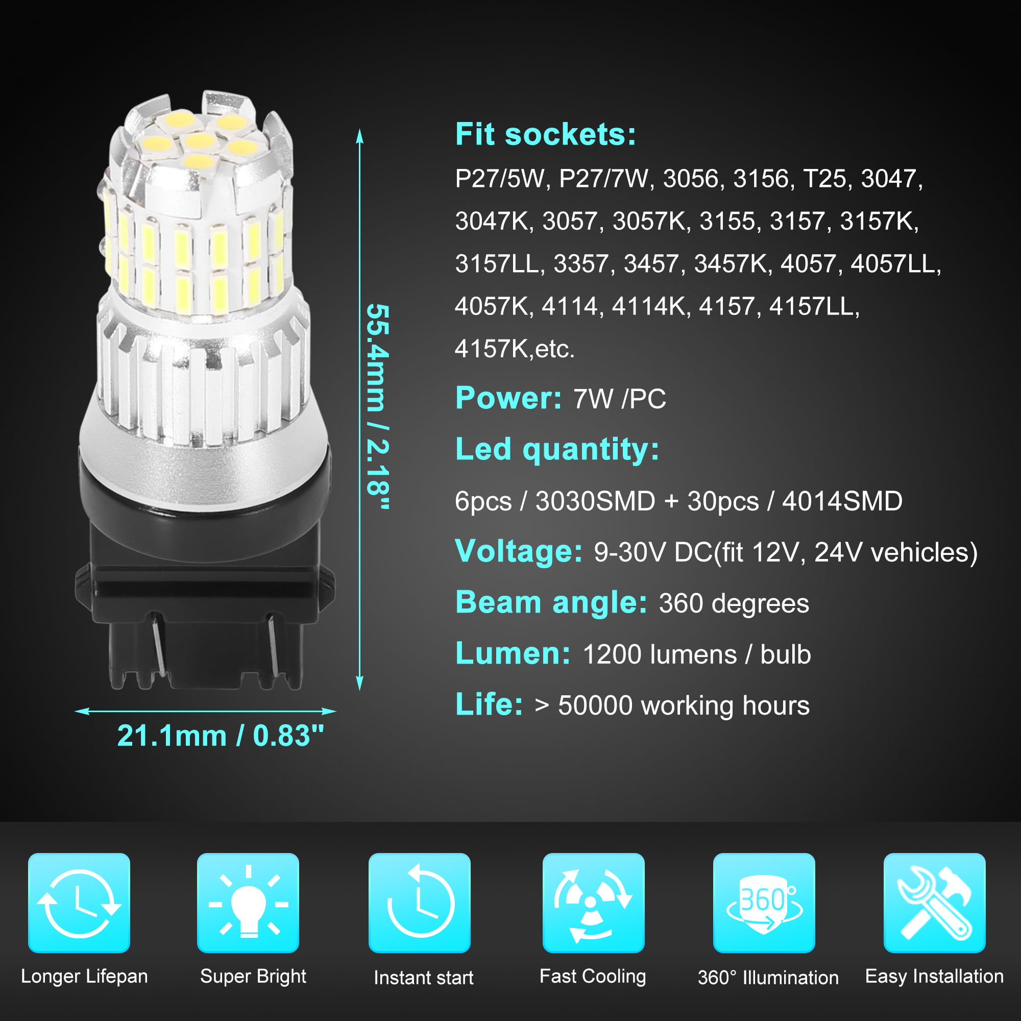 X AUTOHAUX 2 Pcs T25 3157 White LED Light Bulbs Replacement Universal for Turn Signal Light