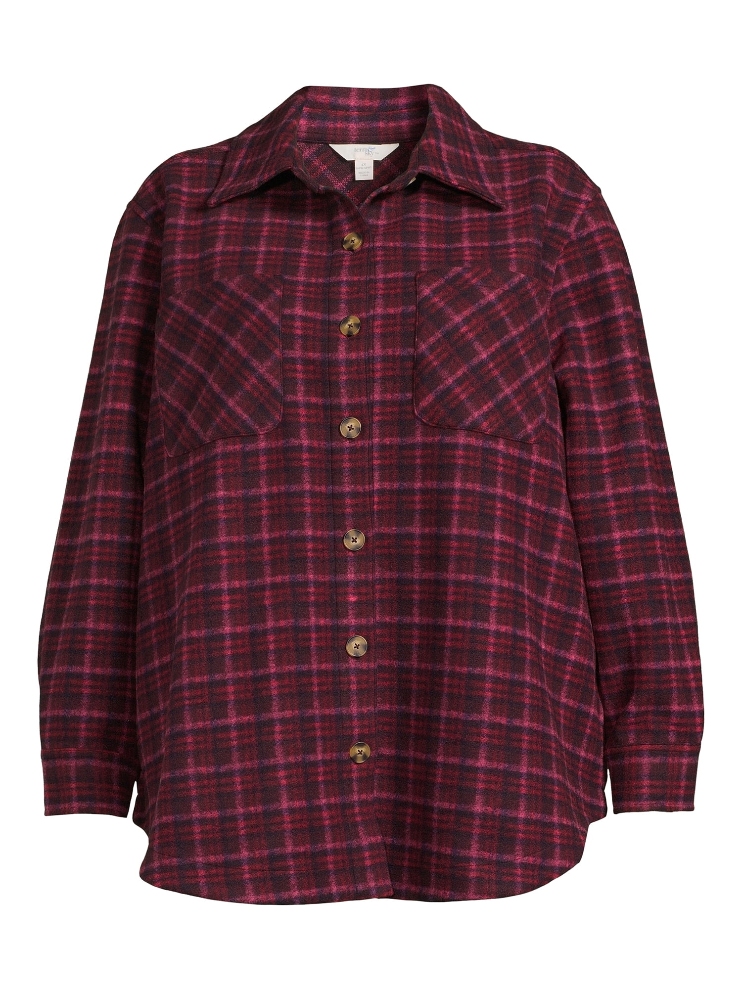 Terra & Sky Women's Plus Size Plaid Button Down Shacket