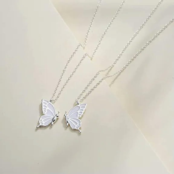 QQTDFG Women 925 Silver Butterfly Necklaces Pendants Best Friends Couple Necklaces-#2