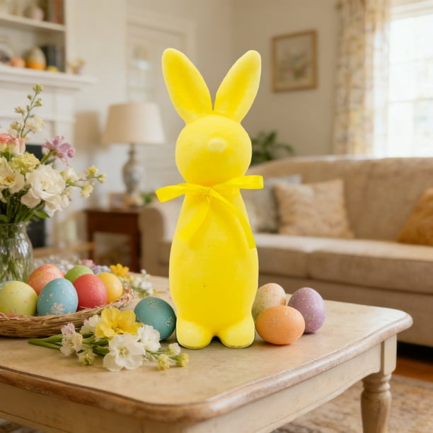 Decoraciones de Pascua, Adornos de Pascua, Regalos de Pascua Figura de conejo de pie con lazo flocado con temática de Pascua Adornos de espuma