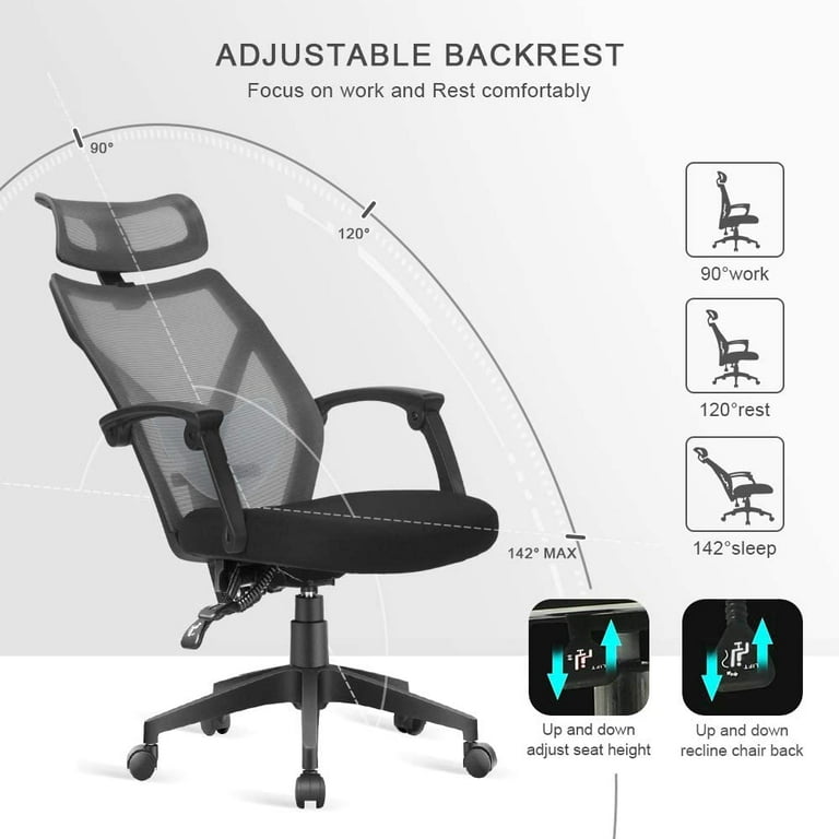 Dripex Mesh Office Chair with Headrest Ergonomic Desk Chair Adjustable Home  Office Computer Chair for Women&Men 