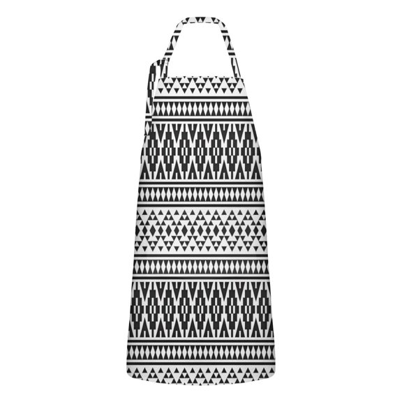 Black Geometric Triangle Striped Pattern Apron-Garden Aprons for Women with Pockets-Cotton Linen Waterproof Kitchen Cooking Gardening Aprons Adjustable for Kitchen,Cooking,BBQ and Salon 33x27 Inch
