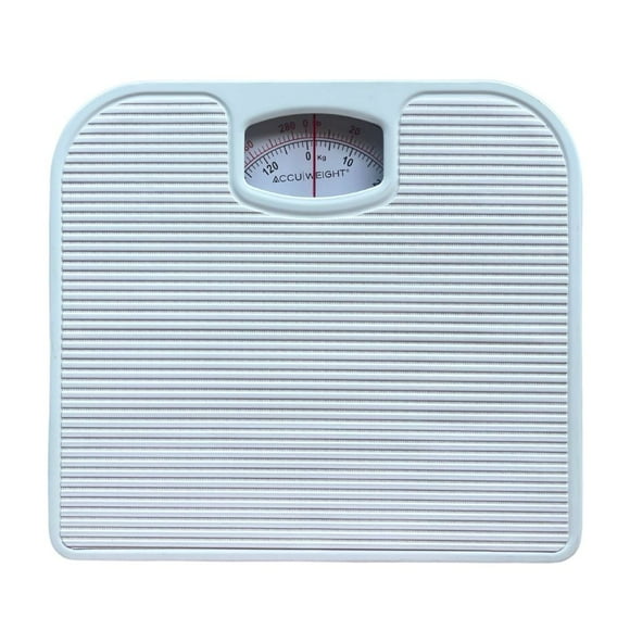 Accuweight Mechanical Bathroom Scale with dial, 286 lbs (130 kg) Capacity, White, model BS220W, Ribbed PVC Mat