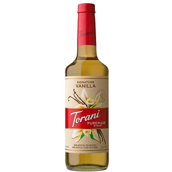 Torani Puremade Syrup, Signature Vanilla Flavor, Glass Bottle, Natural Flavors, 25.4 Fl. Oz, 750 Ml