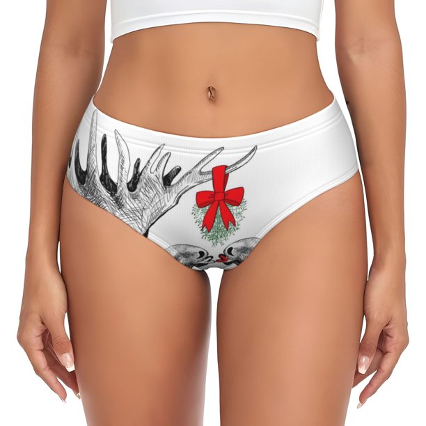 Fotbe Moose Kissing Under Mistletoe Calzones Estampados para Mujer – Ropa Interior de Algodón, Cómoda, Suave y Elástica-X-Large