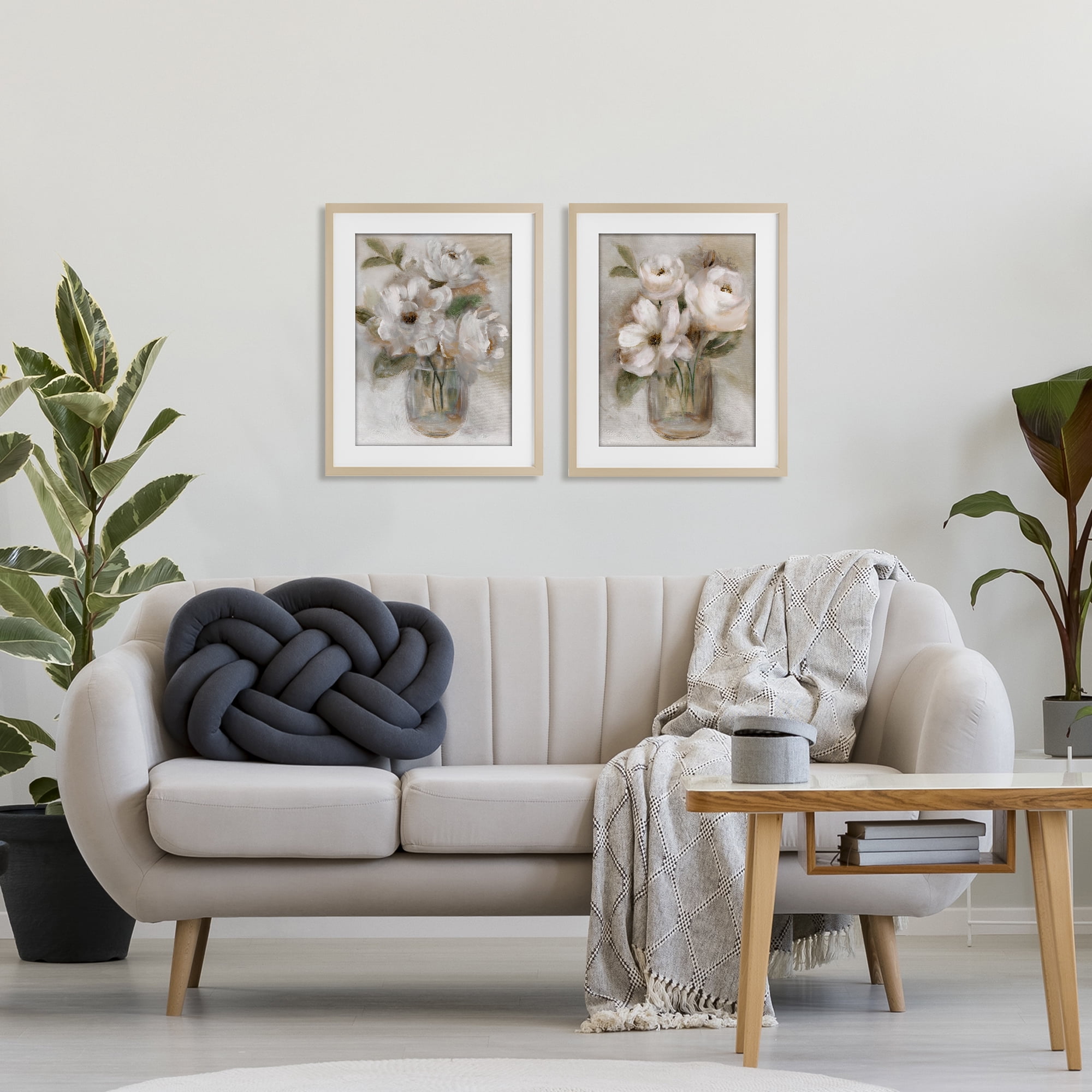 Stupell Industries Brushed White & Beige Roses 2 Piece Birch Framed Print Under Glass Set, design by Nan