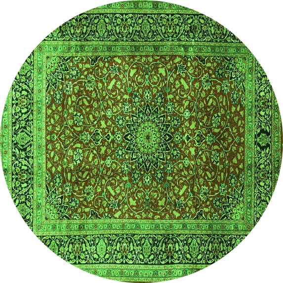 Ahgly Company Indoor Round Medallion Green Traditional Area Rugs, 5' Round
