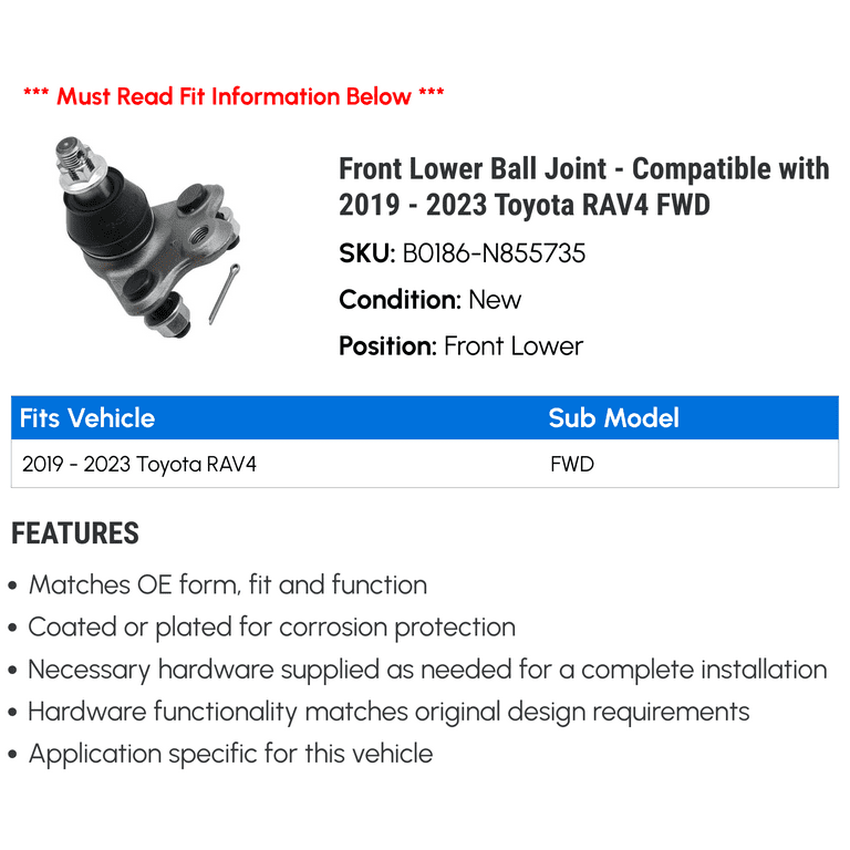 Front Lower Ball Joint - Compatible with 2019 - 2023 Toyota