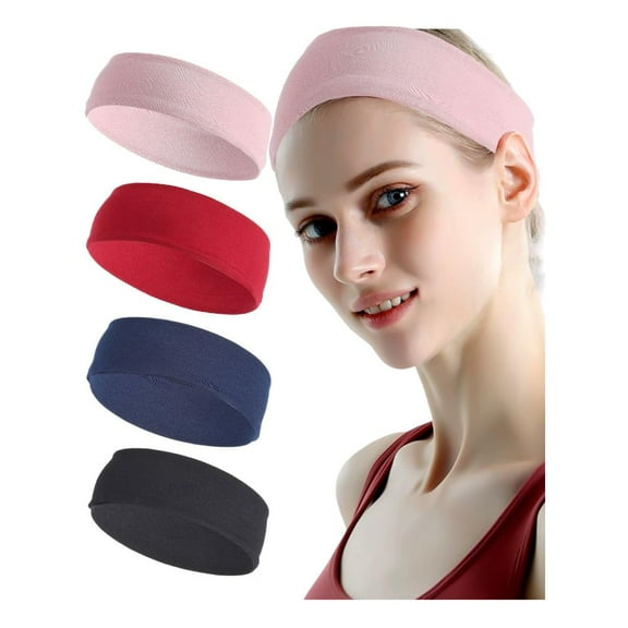 4Pcs 4 Colors Stretchy Wide Headbands for Hair Band Knot Tie Athletic Turban Mixed Color 55x235x4mm Inner Diameter 140mm