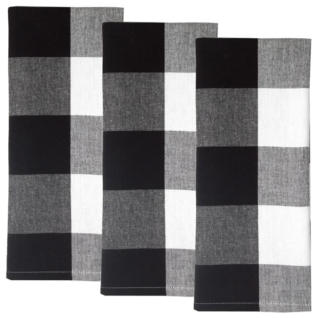 Dunroven House OR819-BLK Large Farmhouse Check Towel, Black & White - Set of 3