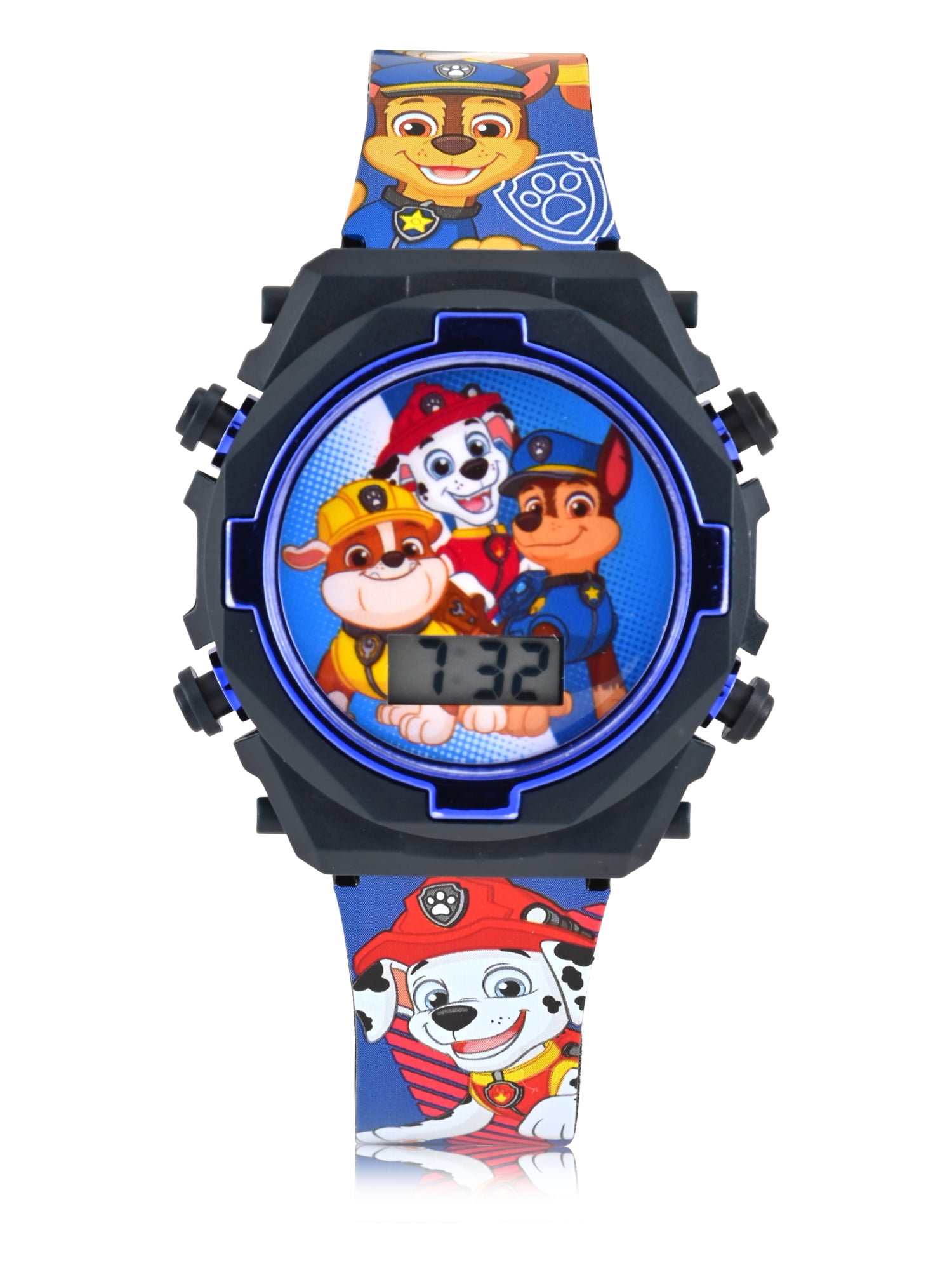 Paw Patrol Kids Contrast Colored Case Flashing Lights LCD Watch with Printed Strap paw4521wm Kids Unisex Black