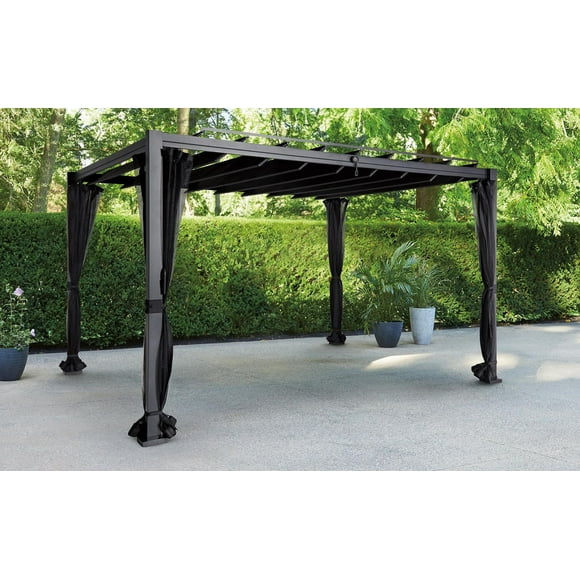 Pergola à lamelles en acier et aluminium HOMETRENDS de 2,4 m x 3&nbsp;m  – Noir Toile résistante aux UV et à la décoloration