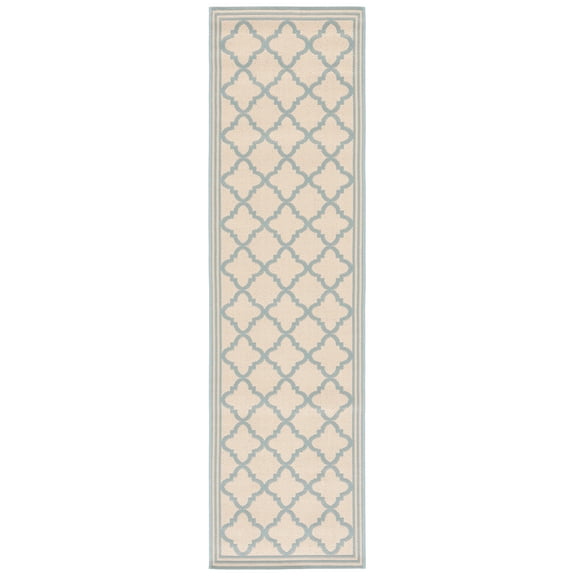 SAFAVIEH Beach House Richard Geometric Indoor/Outdoor Runner Rug, Cream/Aqua, 2'2" x 6'
