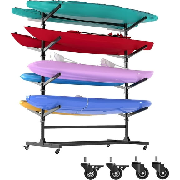 AQY Kayak Storage Rack,Heavy Duty Steel Adjustable Freestanding Kayak Stands with Wheels for Garage and Outdoor Storage,Storage Rack for Kayak, Canoe, Surfboard and Paddleboard