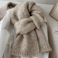 thumbnail image 3 of Ultra-Soft Alpaca Wool Blend Scarf, Cozy Winter Knit Wrap for Women, Korean Style,164*24cm,light gray, 3 of 15