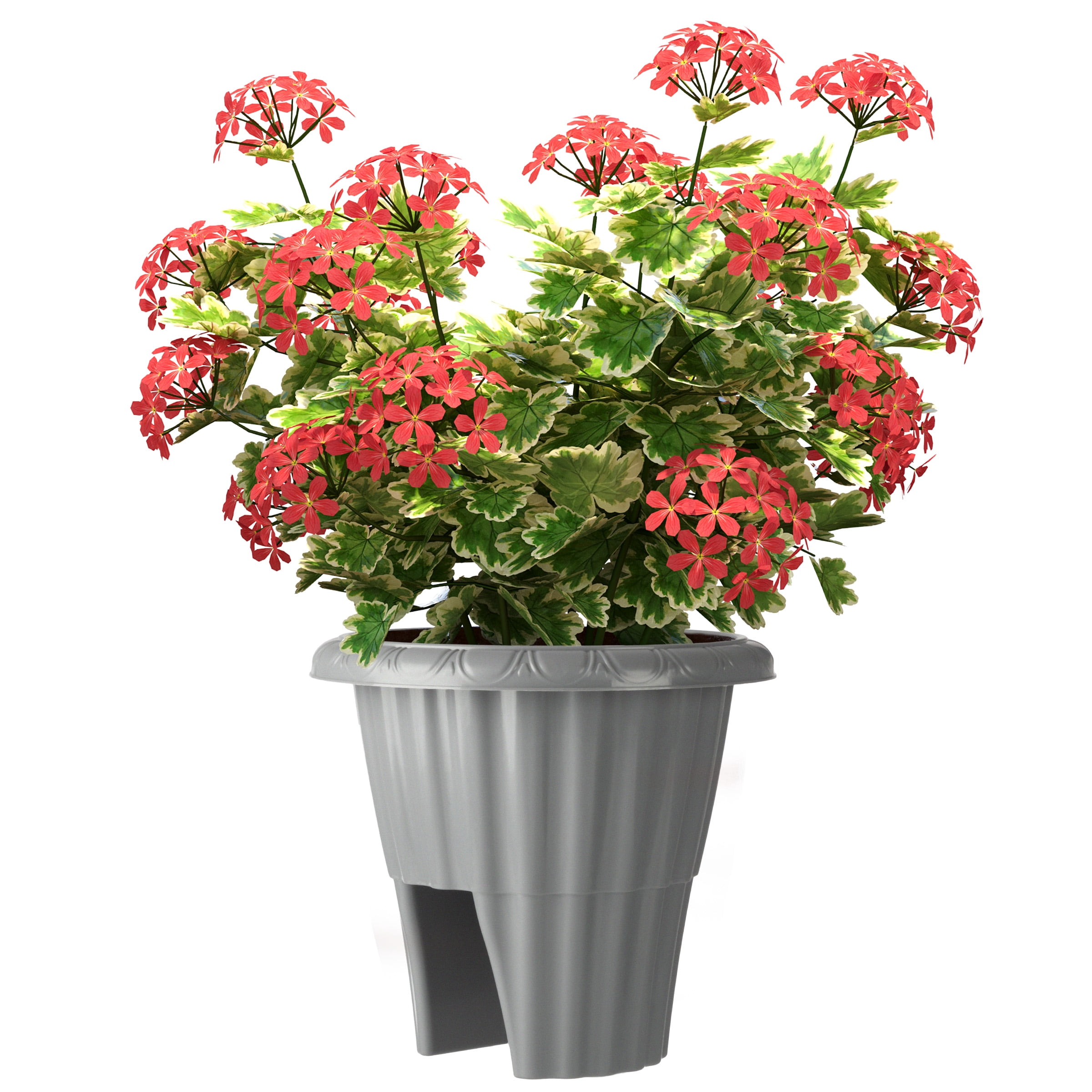Pure Garden 13.5in Plastic Railing Planter - 2.6- gal Outdoor Flower Pot, Gray
