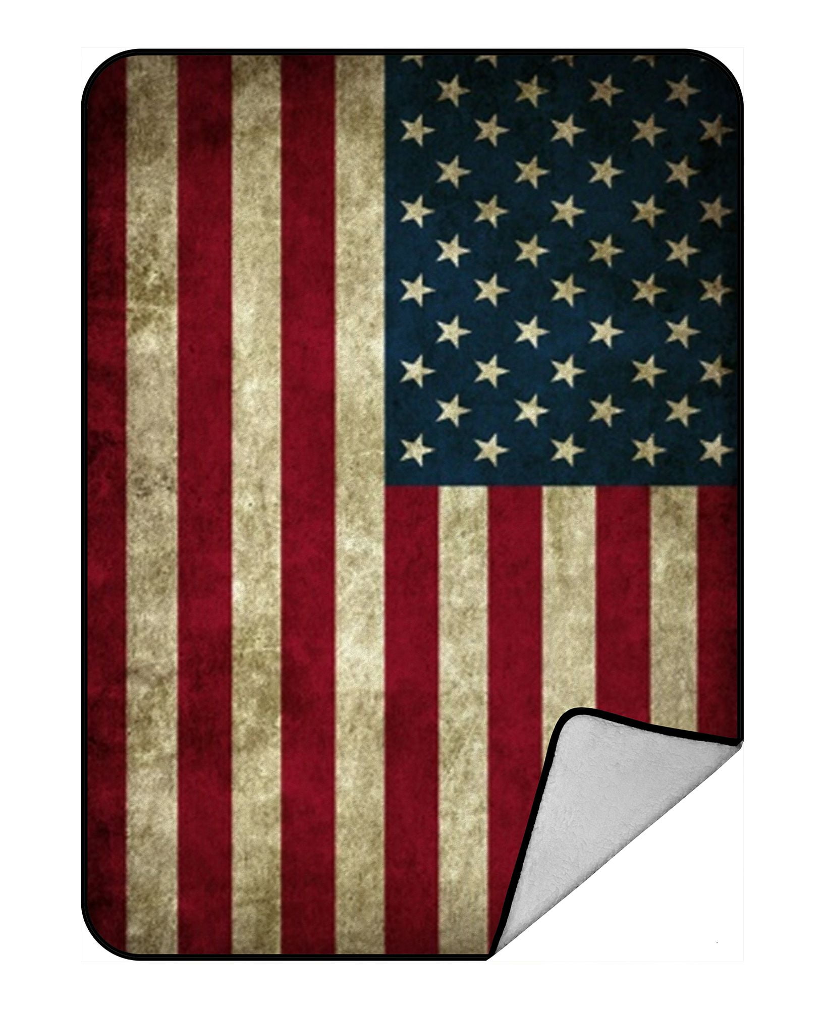 ZKGK American Flag Blanket Crystal Velvet Front and Lambswool Sherpa