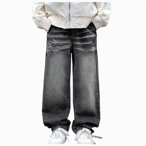 Xyant Baggy Jeans for Boys Y2K Vintage Wide Leg Barrel Jeans Skater Streetwear Loose Fit Denim Pants (Grey,7-8 Years)