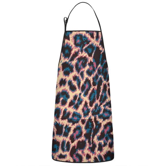 Leopard Print Pattern Apron-Garden Aprons for Women with Pockets-Cotton Linen Waterproof Kitchen Cooking Gardening Aprons Adjustable for Kitchen,Cooking,BBQ and Salon 33x27 Inch