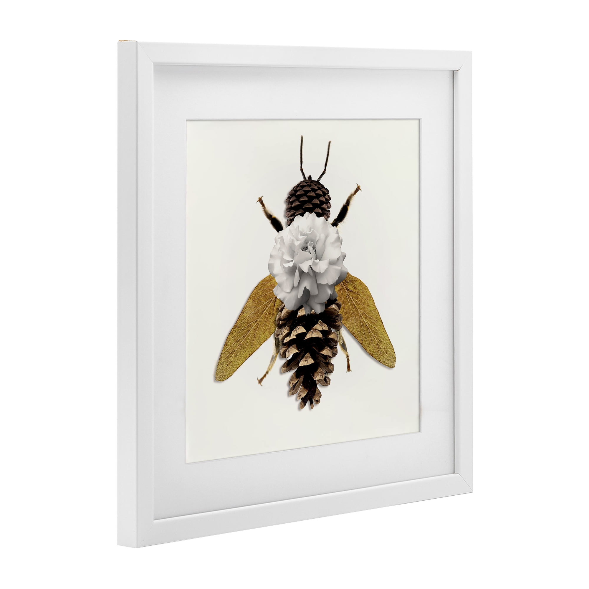 Nature Constructed Bee White Framed Print Under Glass, design by Sasha