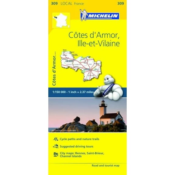 Michelin france : cotes d'armor, ille-et-vilaine map 309 - folded map: 9782067210066
