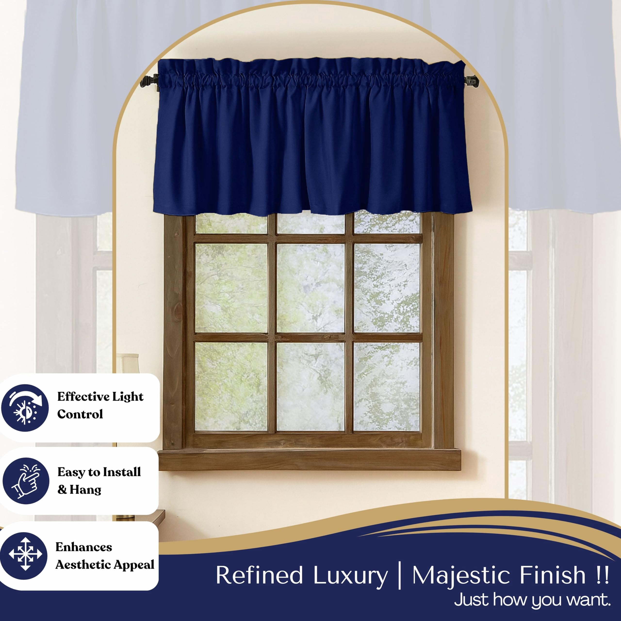 Native Fab Set of 2 Valance Curtains for Windows 54"x18" for Living Room Bedroom Kitchen Windows Bathroom, Farmhouse Vintage Curtain Valances Rod Pocket - Ink Blue