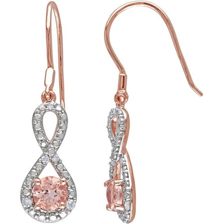 1 Carat T.G.W. Morganite and 1/10 Carat T.W. Diamond Rose Rhodium-Plated Sterling Silver Infinity Earrings