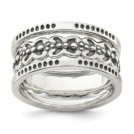 Sterling Silver Three Piece Set Antiqued Band Rings - Ring Size: 6 to