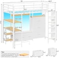thumbnail image 3 of Loft Bed Twin Size with Desk and Charging Station and LED Lights, Metal Twin Loft Bed with 6 Storage Drawers & Large Pegboard & Coat Rack, Safety Guardrail and Ladder, White, 3 of 10
