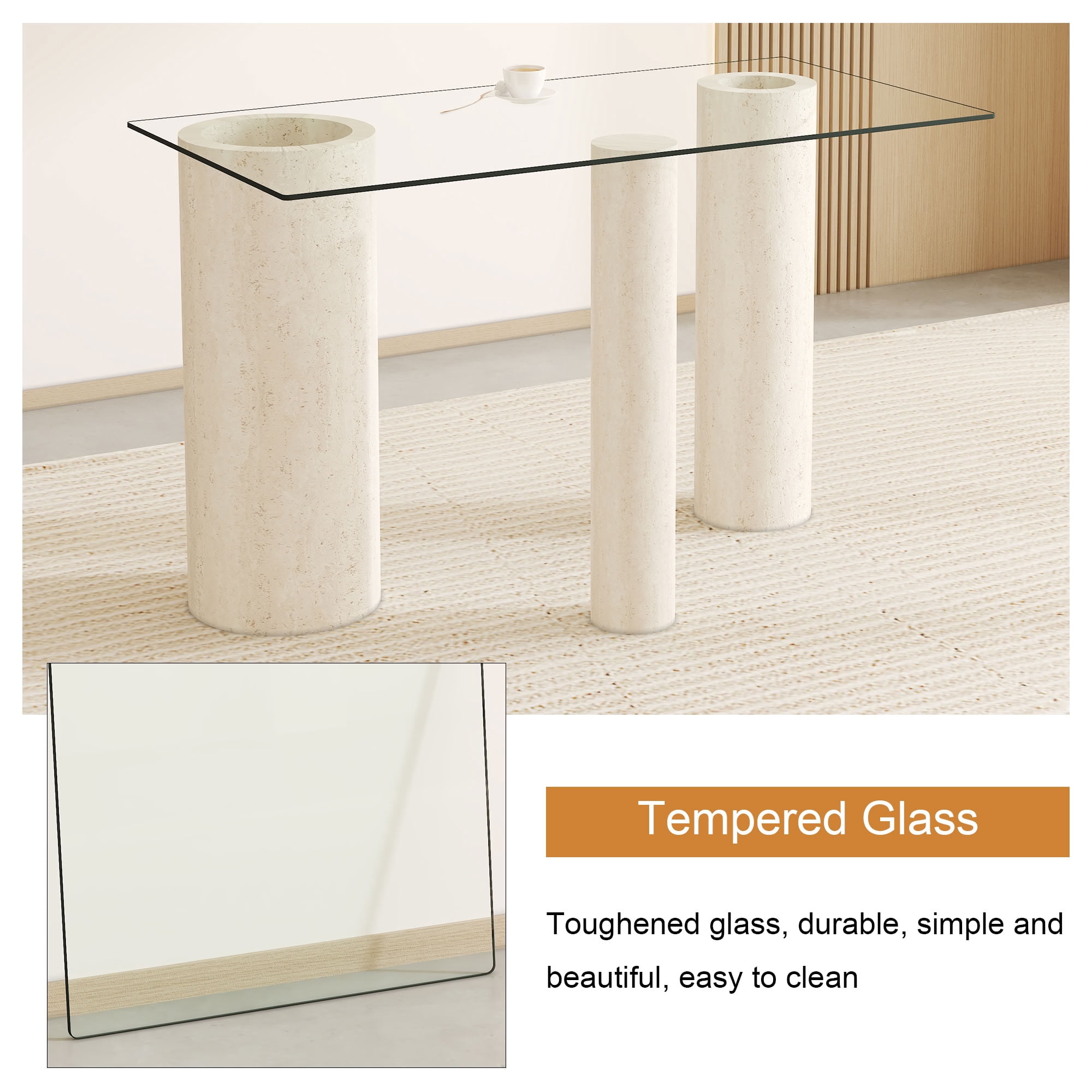 MAYEERTY 24"×48" Rectangular Tempered Glass Table Top, 0.31" Thick Clear Scratch Proof Tempered Glass Surface for Large Dining Patio Table