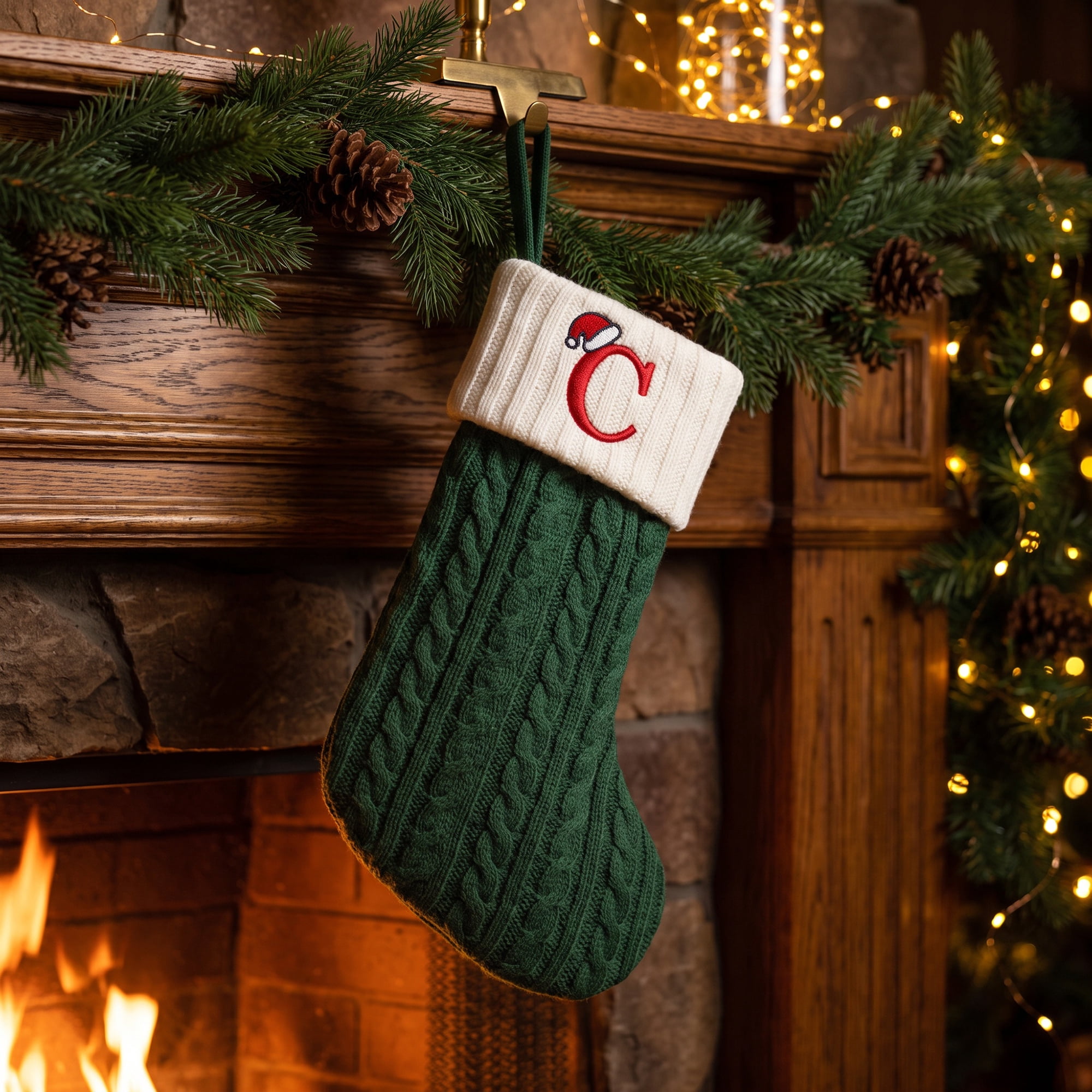 Unique Bargains Christmas Luxury Grand Hearth Accent Stocking Green Letter C 8"