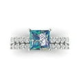 thumbnail image 2 of 2.66 ct Brilliant Princess Cut Blue Moissanite 18K White Gold Solitaire with Accents Engagement Bridal Wedding Ring Band Set size 10.75, 2 of 7